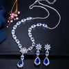 Flower Water Drop Women Royal Blue CZ Jewelry Set T184