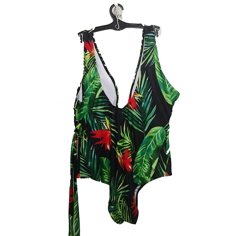 Sexy Leaf Floral  Print One Piece