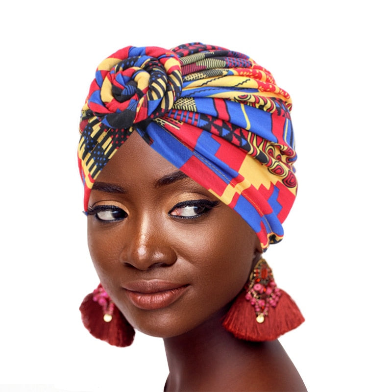 African pattern flower turban Muslim stretch headwrap