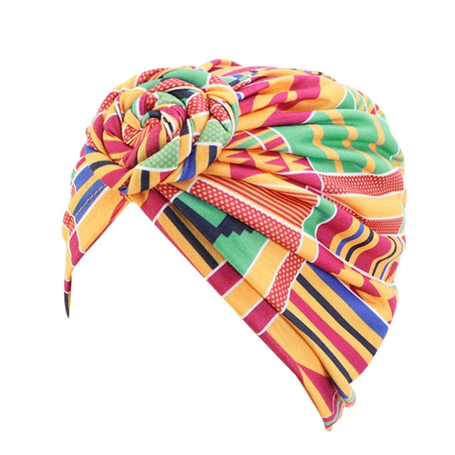 African pattern flower turban Muslim stretch headwrap