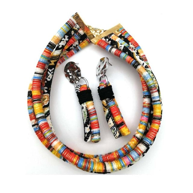 Cloth rope necklace with a set of earrings