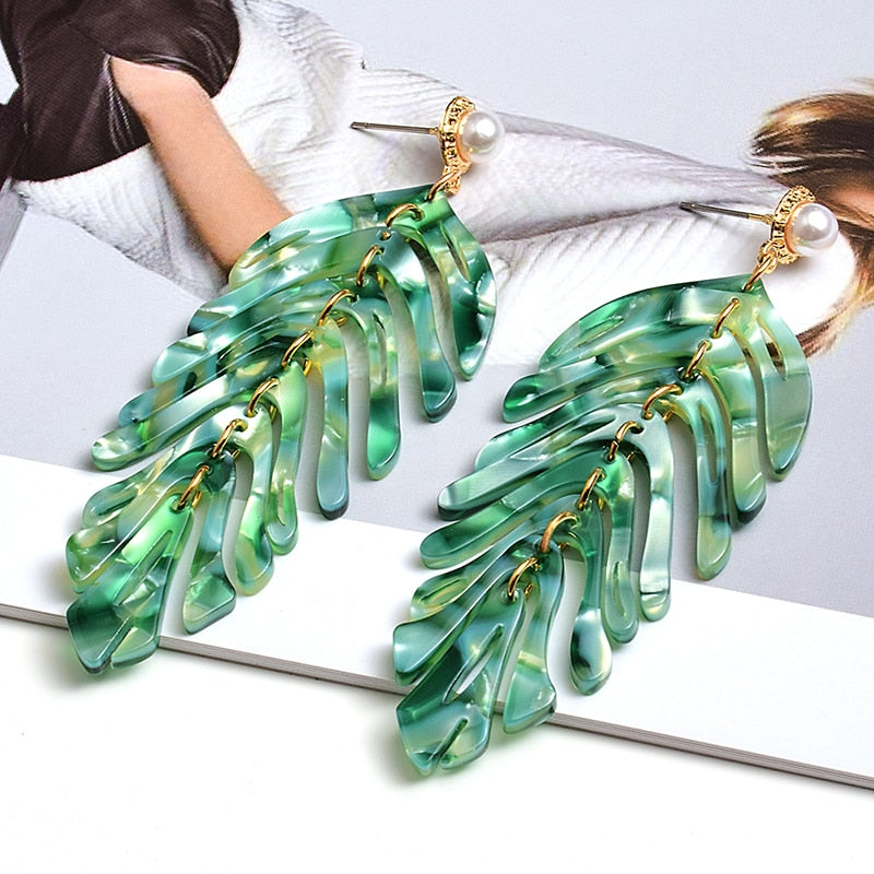 Acrylic Long Leaf Drop Earring