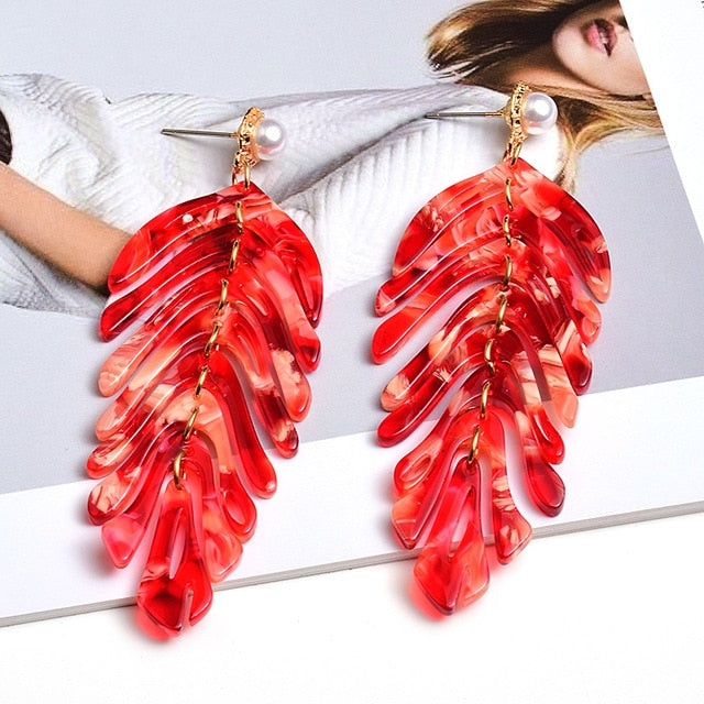Acrylic Long Leaf Drop Earring
