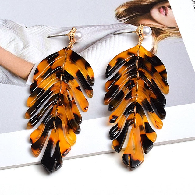 Acrylic Long Leaf Drop Earring