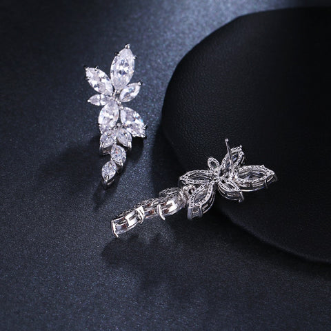 Marquise Cut Flower Zirconia Long Drop Earrings
