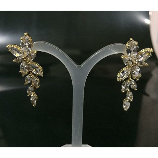 Marquise Cut Flower Zirconia Long Drop Earrings