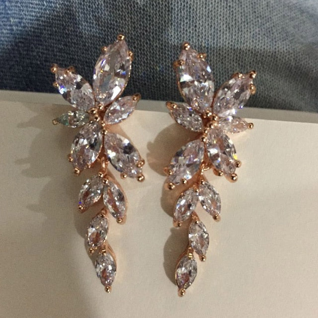 Marquise Cut Flower Zirconia Long Drop Earrings