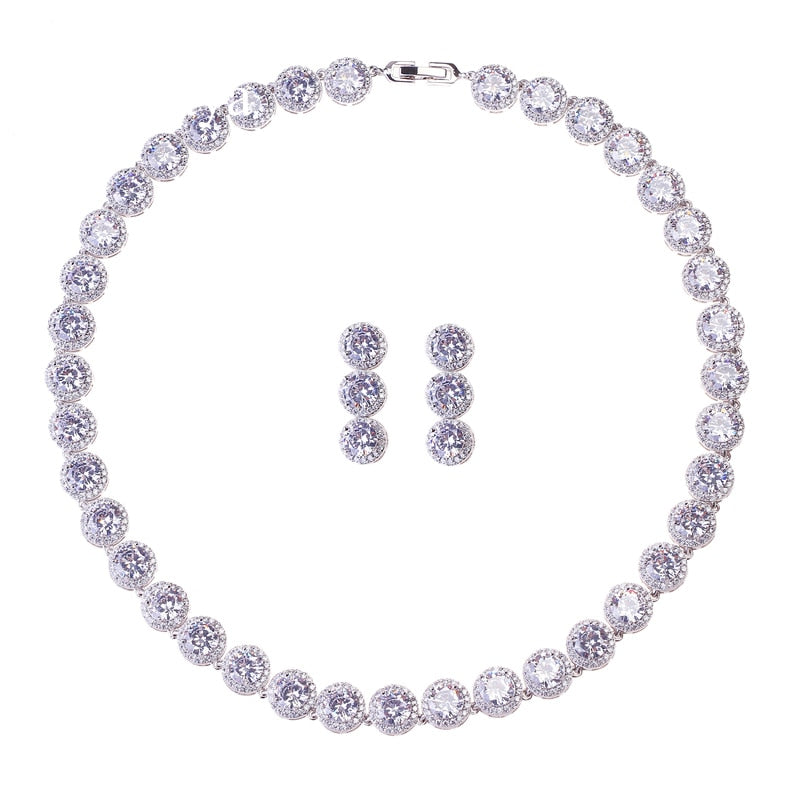 Round Jewelry White Gold Color AAA Cubic Zircon Bib Set