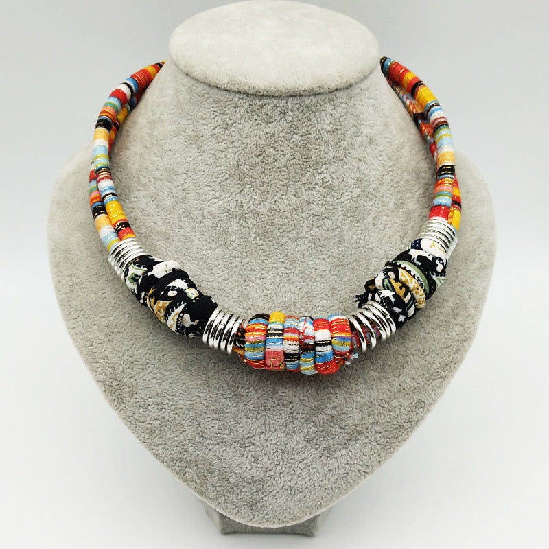 Cloth rope necklace with a set of earrings