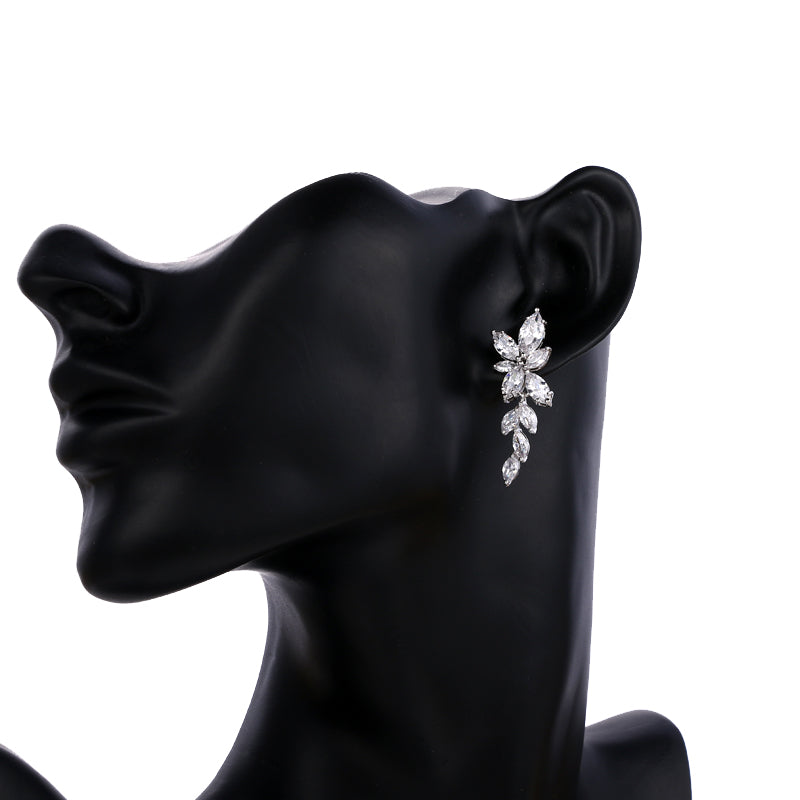 Marquise Cut Flower Zirconia Long Drop Earrings