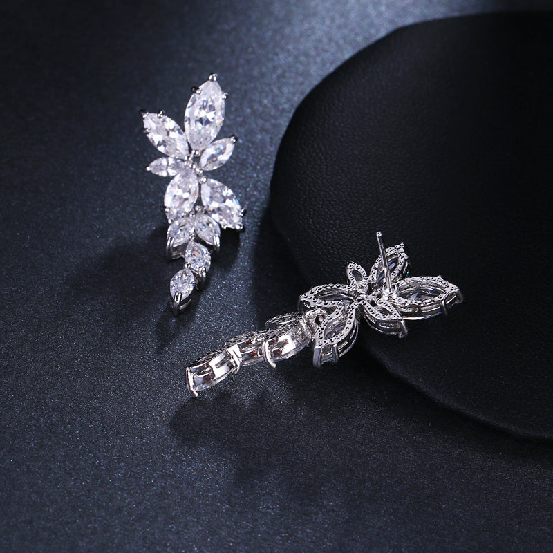 Marquise Cut Flower Zirconia Long Drop Earrings