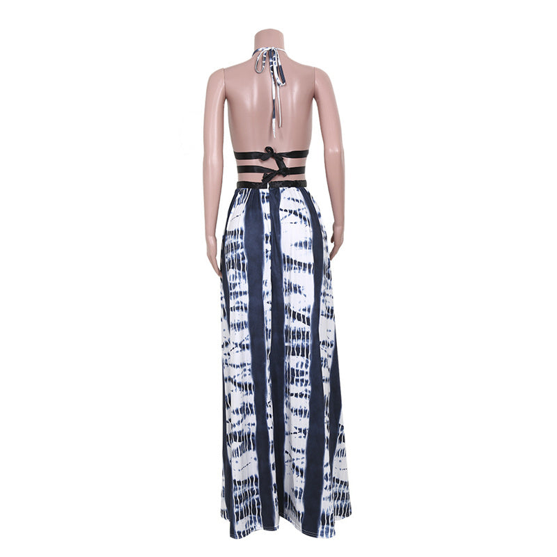 Tie dye sexy Backless maxi