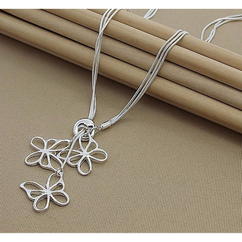 Silver 925 Three Lovely Butterfly Pendant Necklace