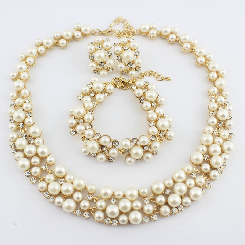Imitation Pearl Gold-color collar Sets