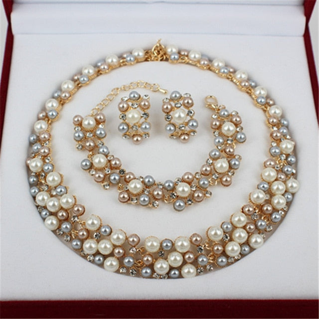 Imitation Pearl Gold-color collar Sets
