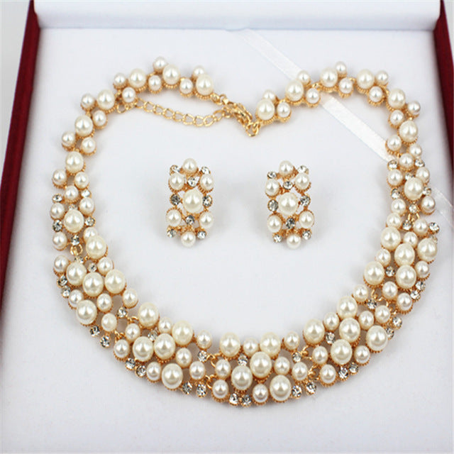 Imitation Pearl Gold-color collar Sets
