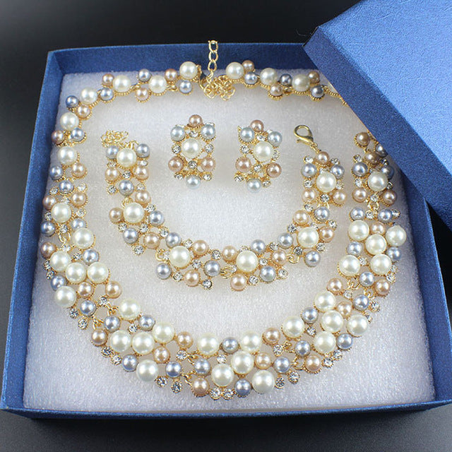 Imitation Pearl Gold-color collar Sets