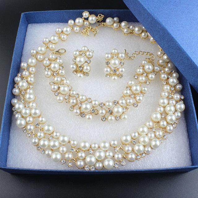 Imitation Pearl Gold-color collar Sets