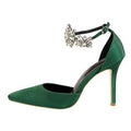 Rhinestone Silk Pointed Toe Buckle Strap Wedding Pumps
