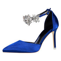 Rhinestone Silk Pointed Toe Buckle Strap Wedding Pumps