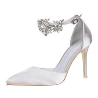 Rhinestone Silk Pointed Toe Buckle Strap Wedding Pumps