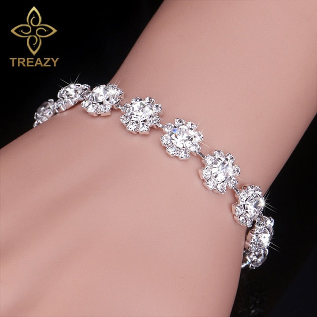 Flower Cluster Rhinestone and Crystal Bracelet