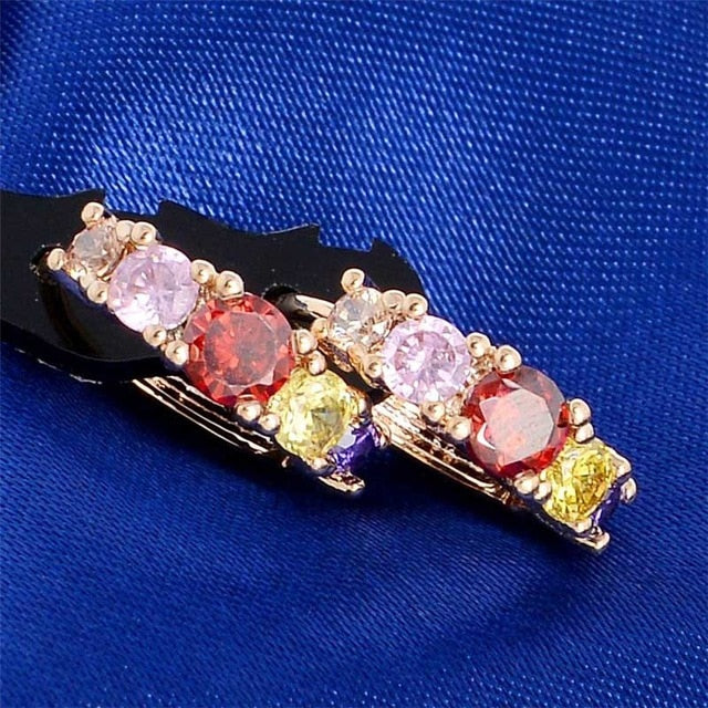 Large channel set colorful CZ stone hoop earrings Gold Color
