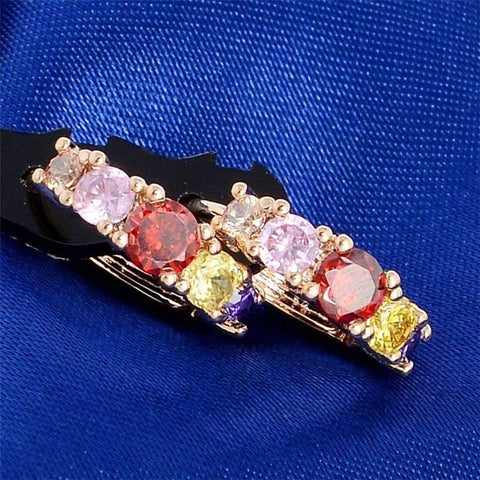 Large channel set colorful CZ stone hoop earrings Gold Color