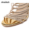 Gold Crystal Sandals Stiletto Cage Sandal