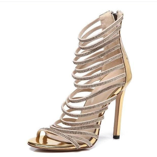 Gold Crystal Sandals Stiletto Cage Sandal