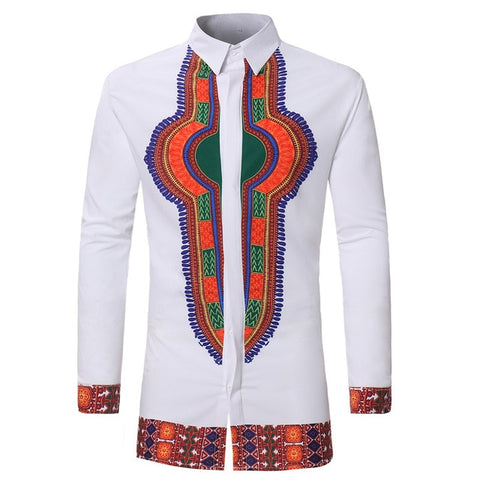 Orange Multi Mens Hipster African Dashiki Longline Shirt
