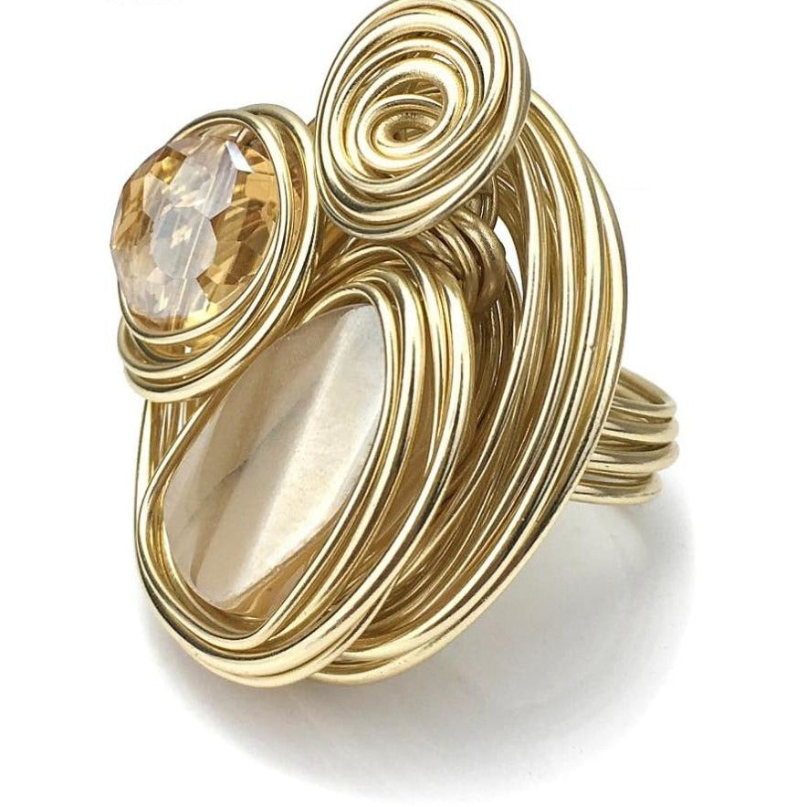 Boho Handmade Big Champagne Crystal Ring