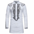 Silver and White Mens Hipster African Dashiki Longline Shirt
