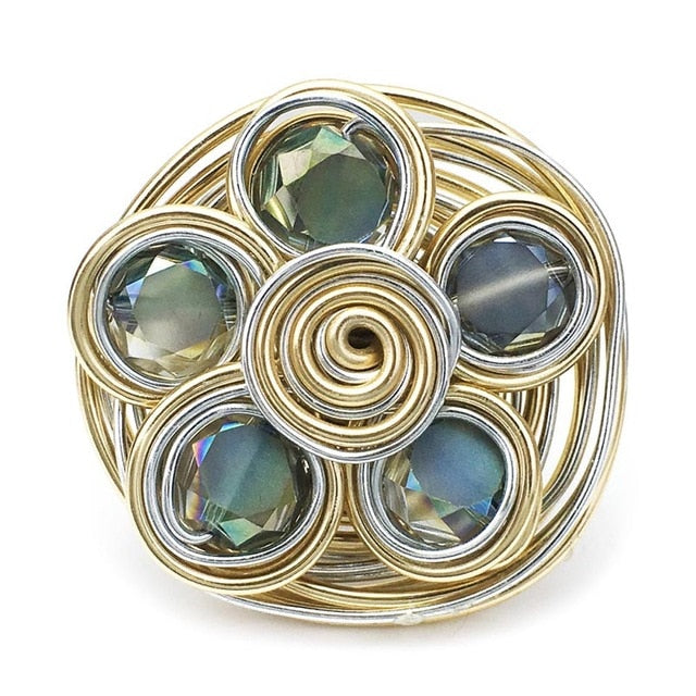 Boho Handmade Big Champagne Crystal Ring