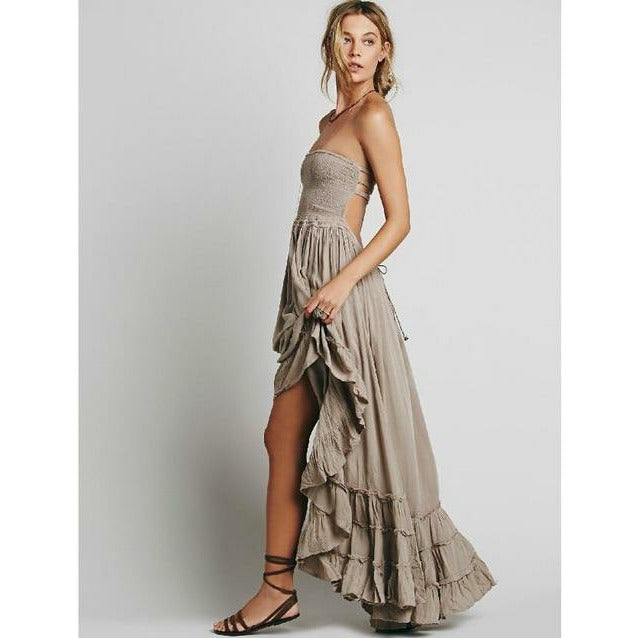 Crinkly Strapless  Maxi Dress