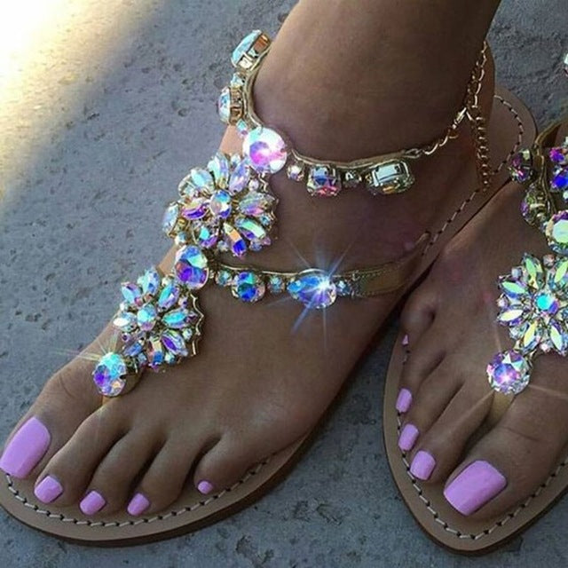 Rhinestones Chains  Crystal Thong Gladiator sandals