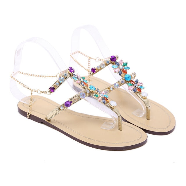 Rhinestones Chains  Crystal Thong Gladiator sandals