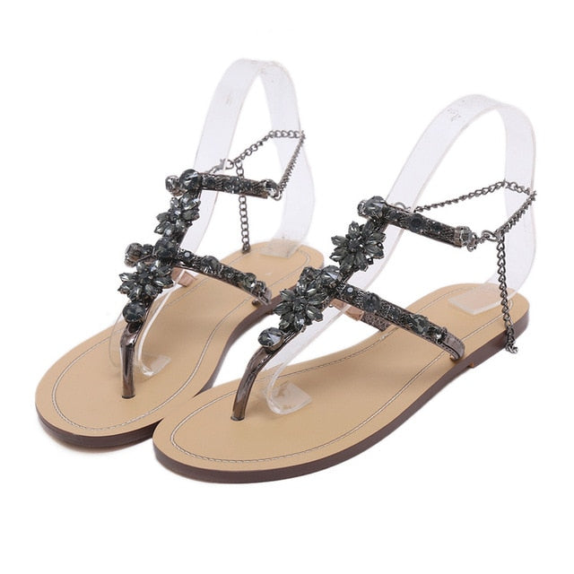 Rhinestones Chains  Crystal Thong Gladiator sandals