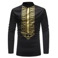 Black and Gold Diamond Pattern Mens Hipster African Dashiki Longline Shirt