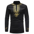 Black and Gold scroll Mens Hipster African Dashiki Longline Shirt
