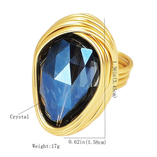 Boho Handmade Big Champagne Crystal Ring