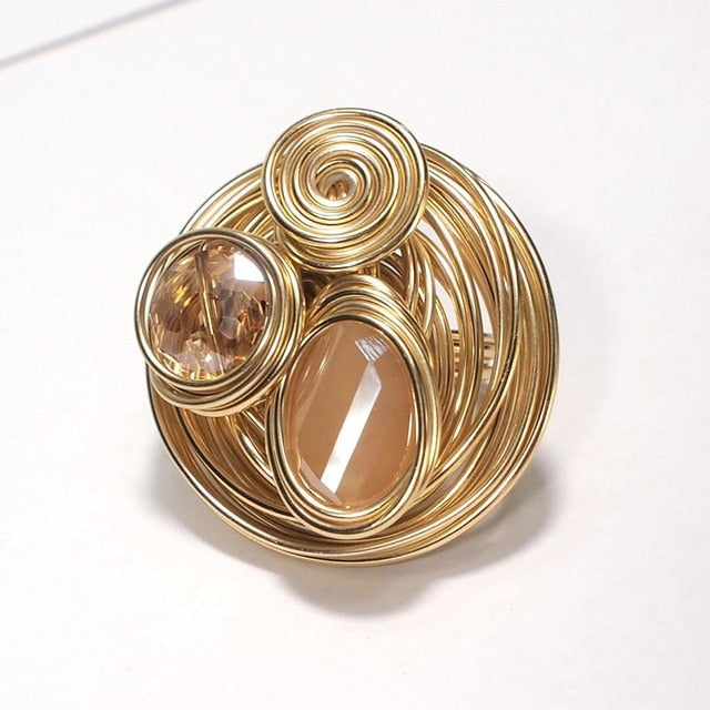 Boho Handmade Big Champagne Crystal Ring