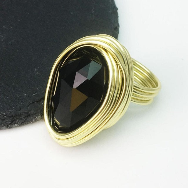 Boho Handmade Big Champagne Crystal Ring