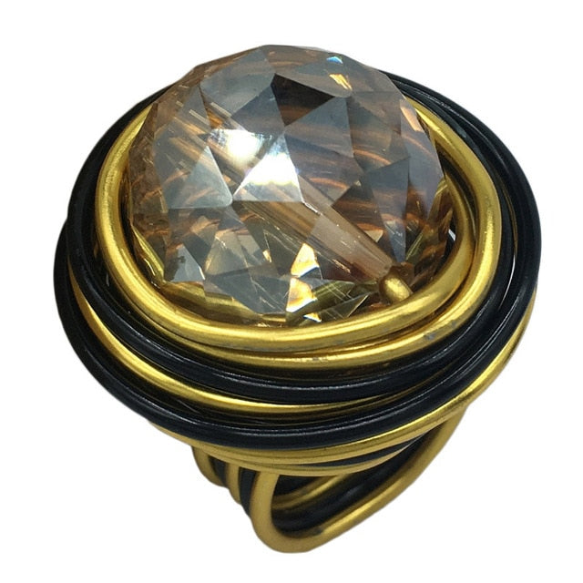 Boho Handmade Big Champagne Crystal Ring