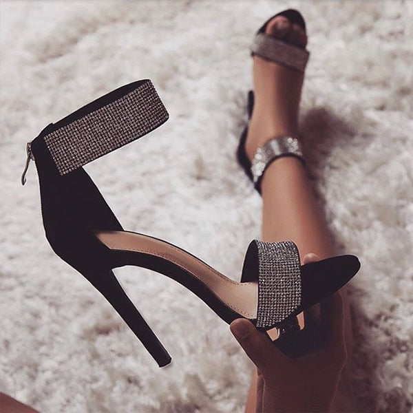 Crystal buckle strap Heel Sandals