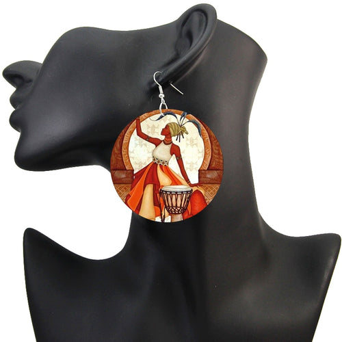 Africa Tribal Silhouette Wooden Drop Earrings