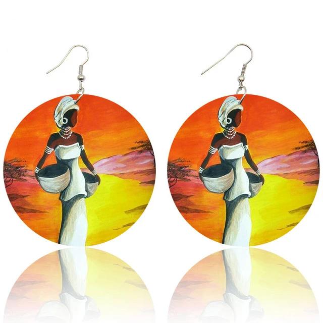 Africa Tribal Silhouette Wooden Drop Earrings