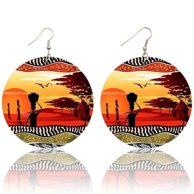 Africa Tribal Silhouette Wooden Drop Earrings