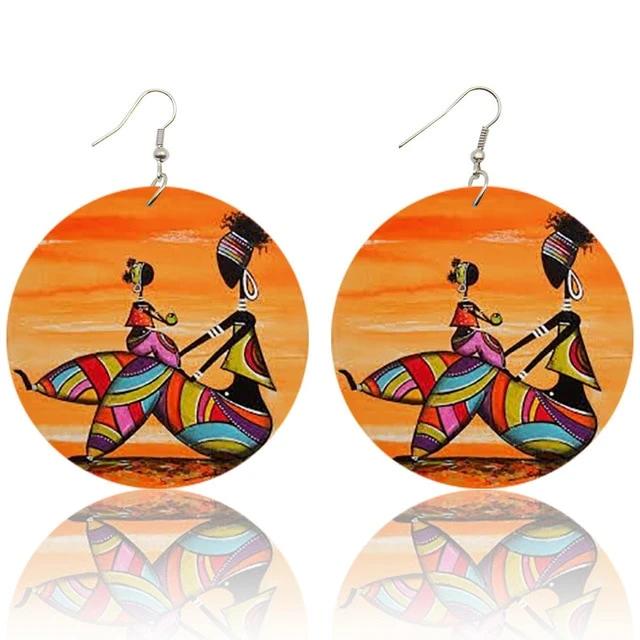 Africa Tribal Silhouette Wooden Drop Earrings