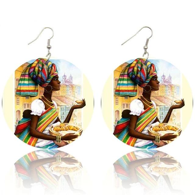 Africa Tribal Silhouette Wooden Drop Earrings